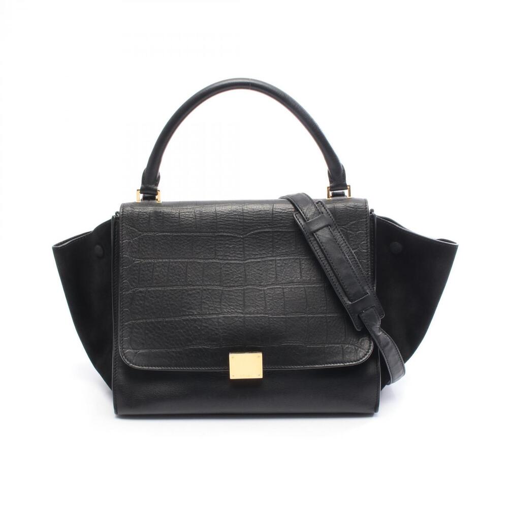 Celine Trapeze Handbag Leather Suede Black